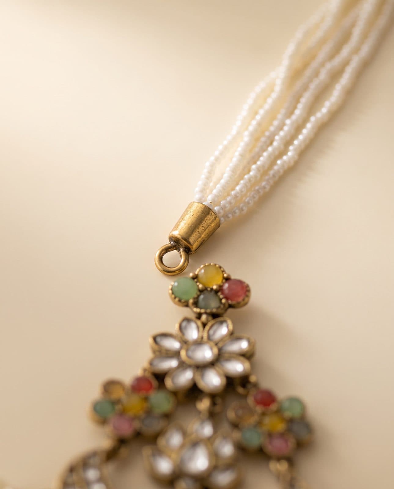Sahara Chandbali with Pastel Phool — macro view