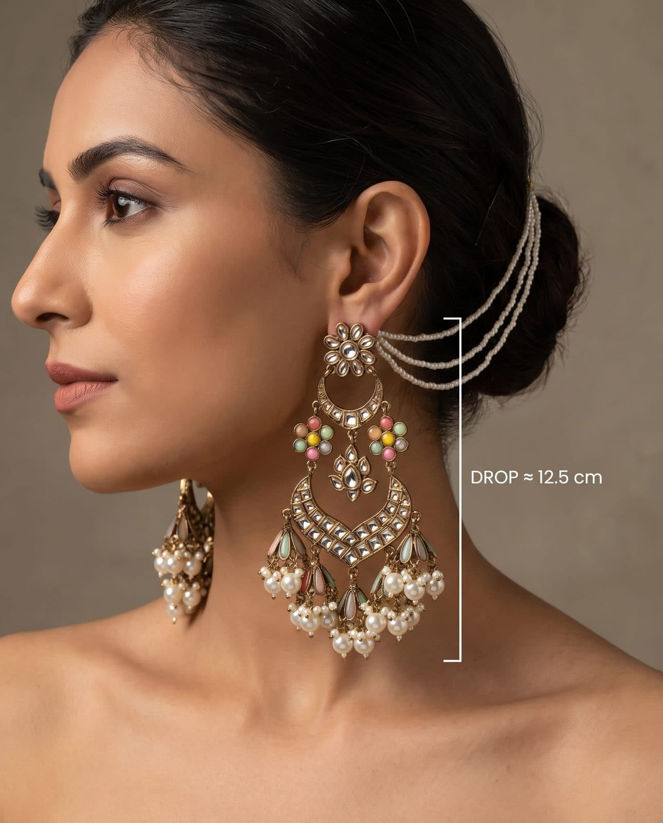 Sahara Chandbali with Pastel Phool — scale view