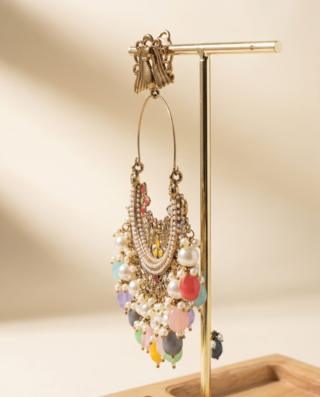 Rangoli Bead Hoop Chandbali — flatlay view