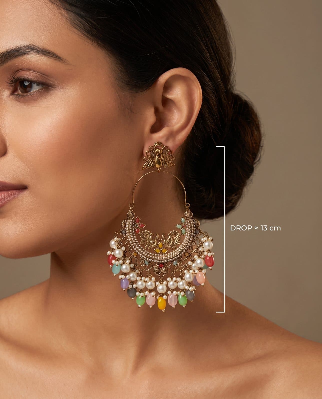 Rangoli Bead Hoop Chandbali — flatlay view