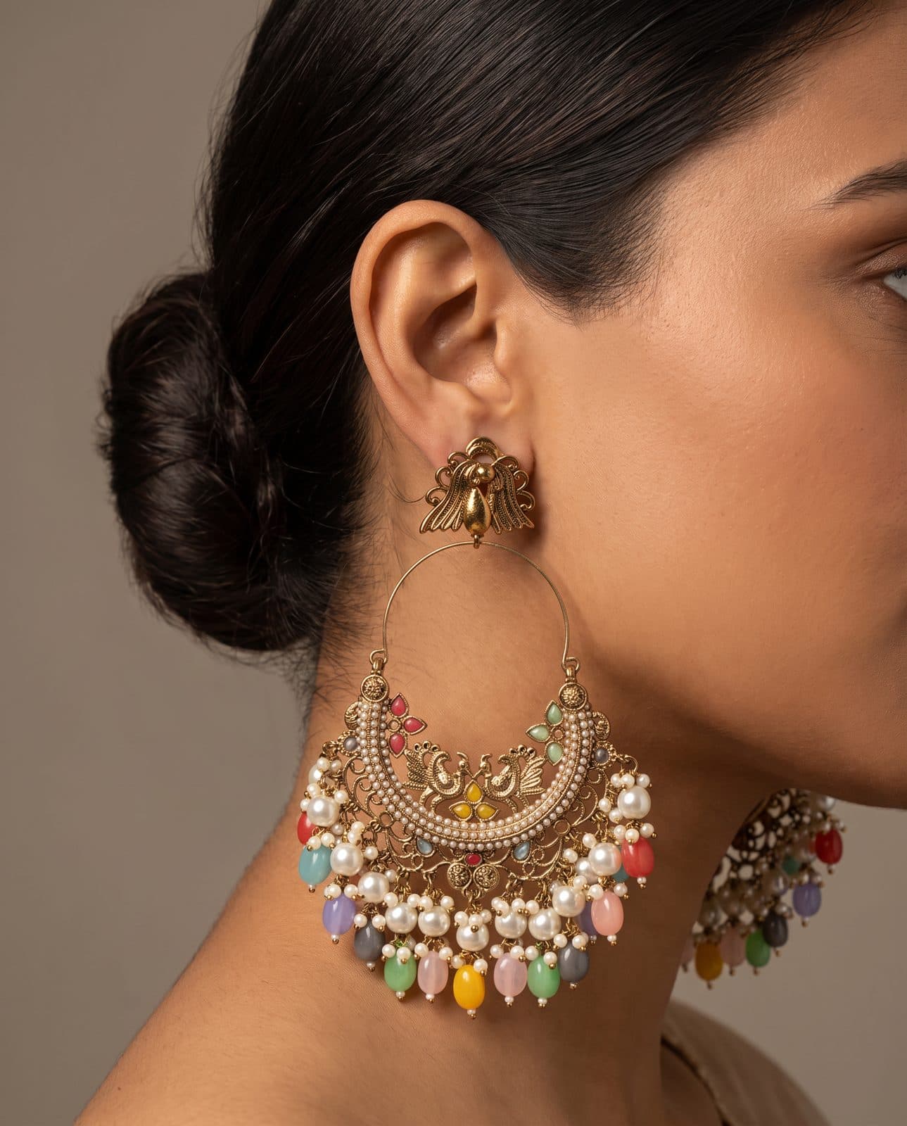 Rangoli Bead Hoop Chandbali — flatlay view