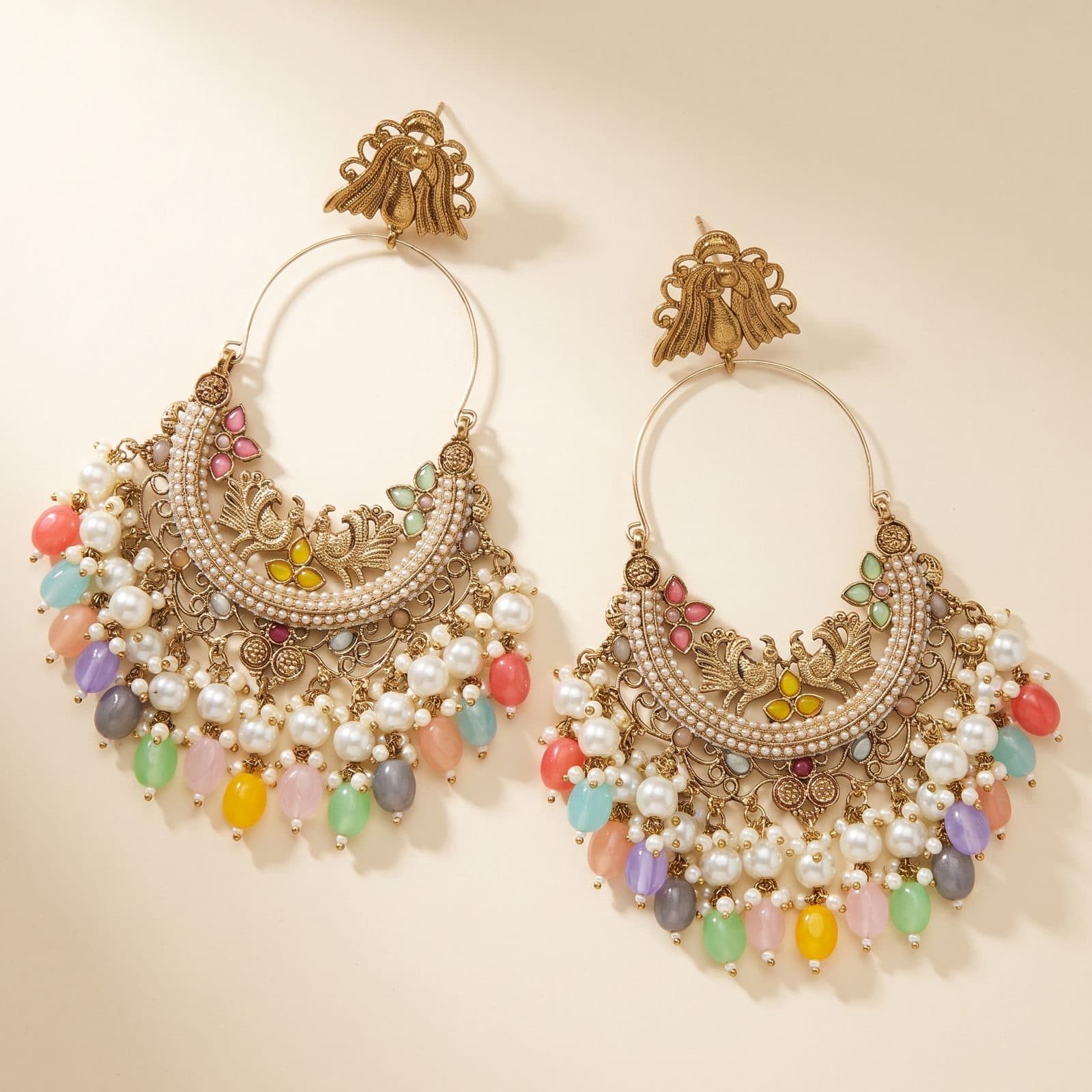 Rangoli Bead Hoop Chandbali — flatlay view
