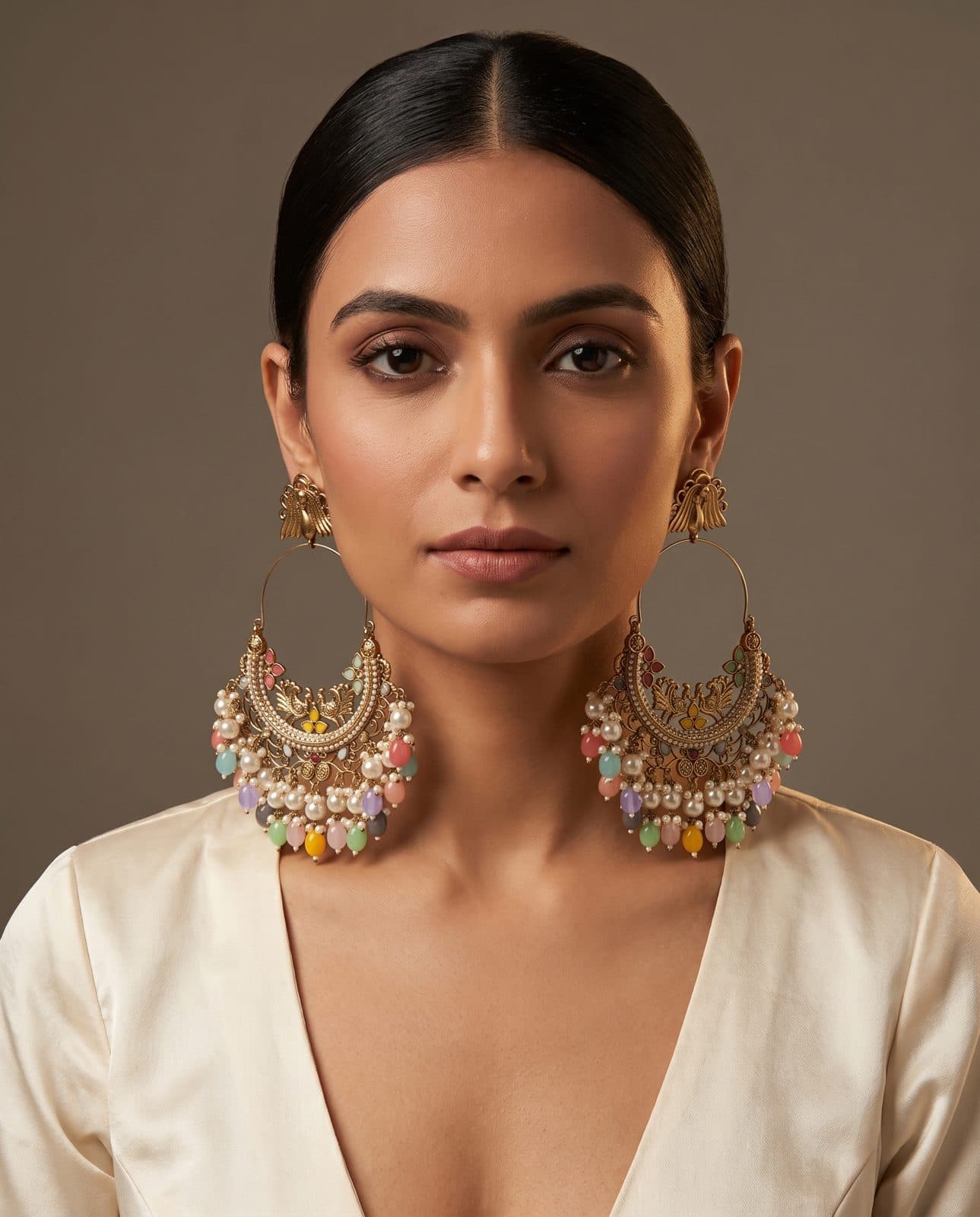 Rangoli Bead Hoop Chandbali — flatlay view