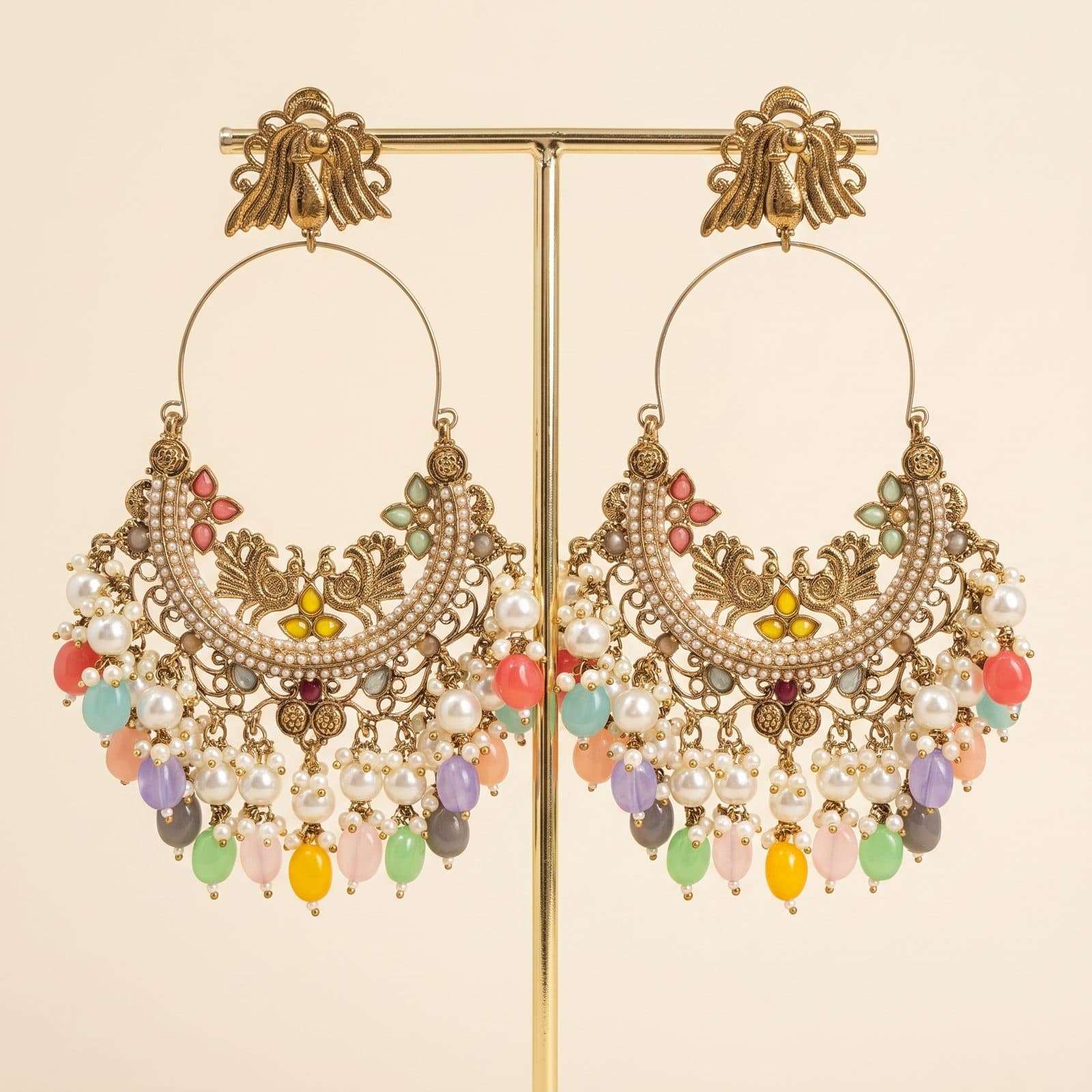 Rangoli Bead Hoop Chandbali — flatlay view