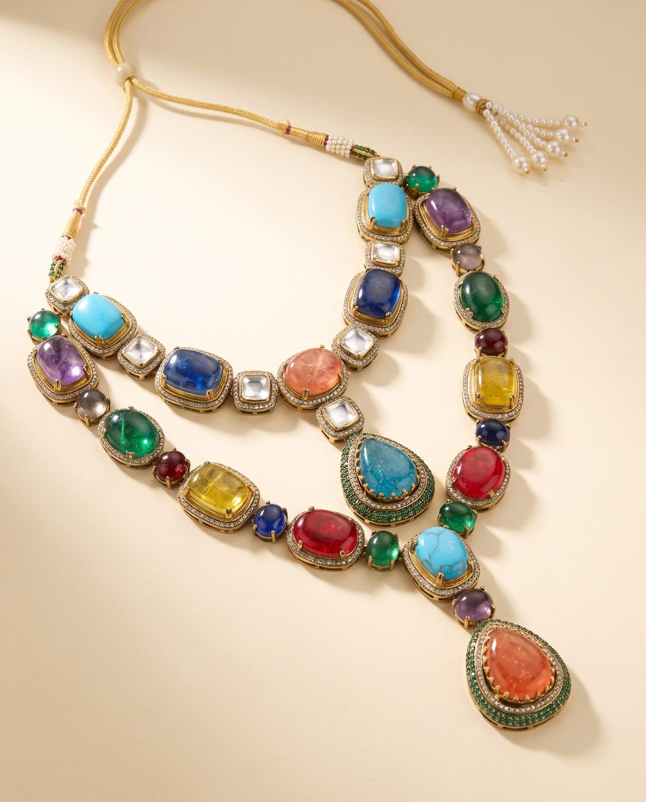 Navratna Do-Lari Necklace Set — flatlay view
