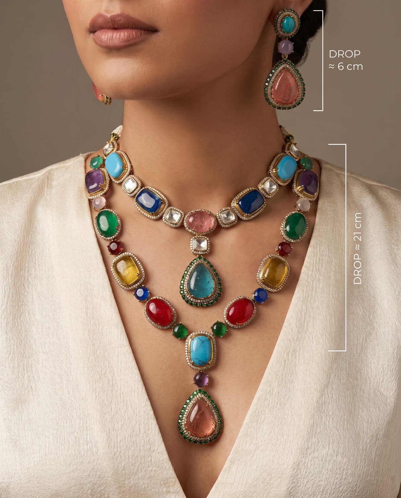 Navratna Do-Lari Necklace Set — scale view