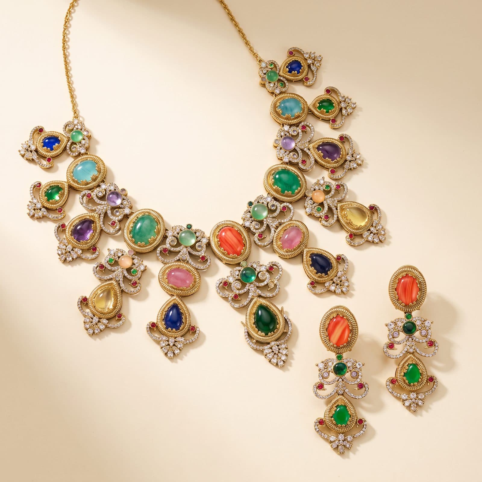 Mehrab Cabochon Bib Set — macro view