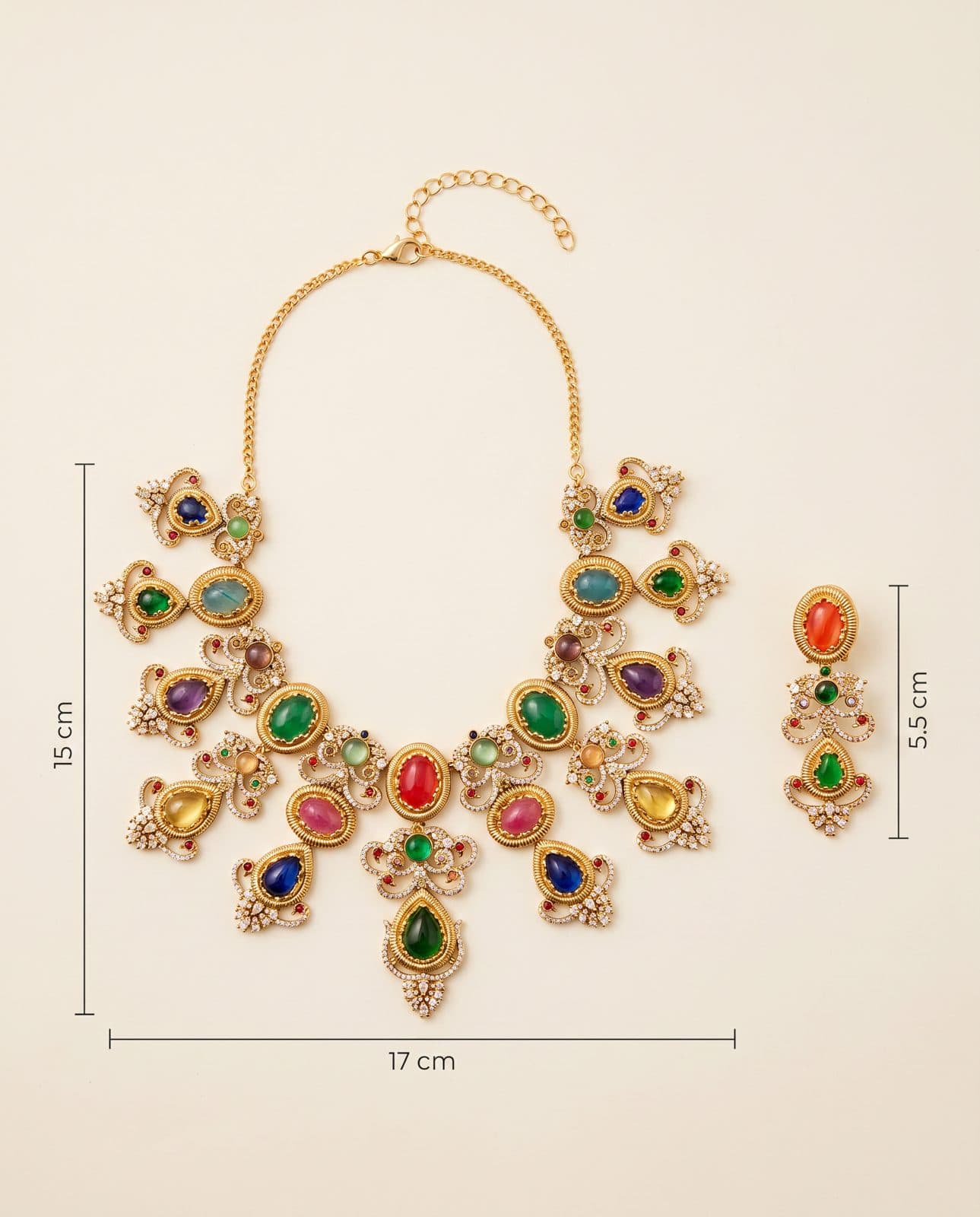 Mehrab Cabochon Bib Set — scale view