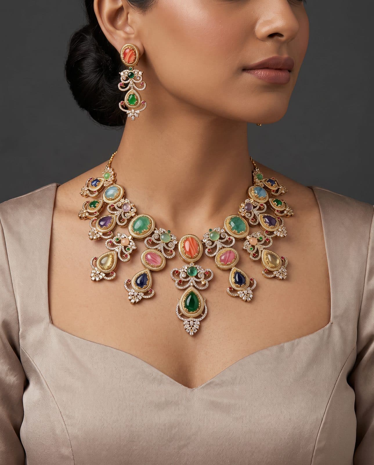 Mehrab Cabochon Bib Set — scale view