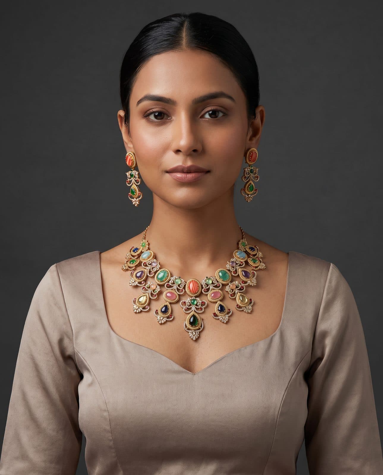 Mehrab Cabochon Bib Set — scale view