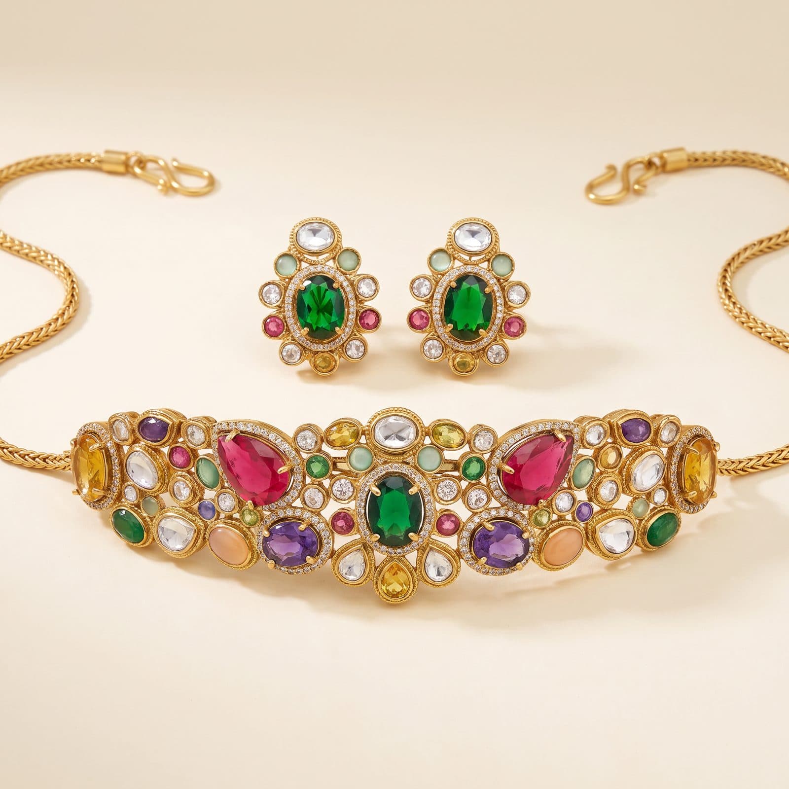 Rangoli Cluster Choker Set — hero view