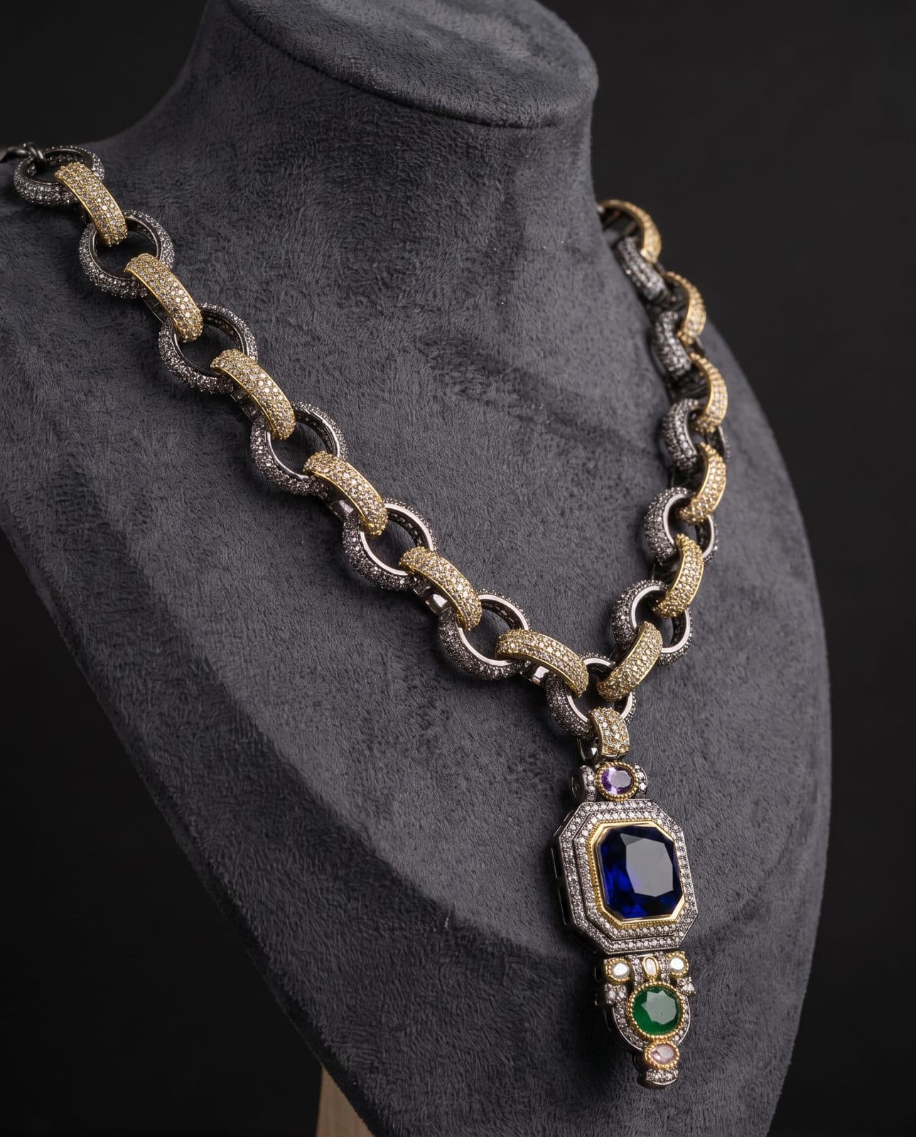 Zanjeer Sapphire Pendant Set — flatlay view
