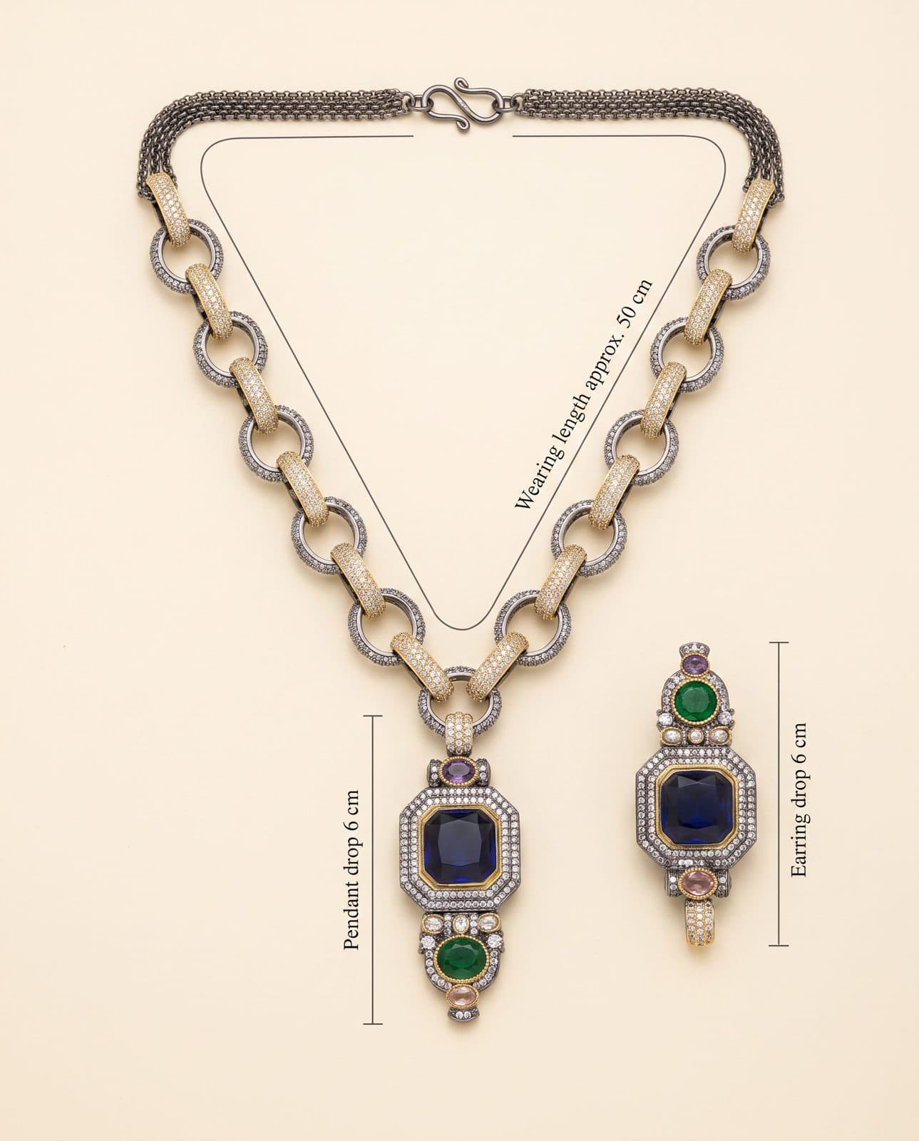 Zanjeer Sapphire Pendant Set — scale view