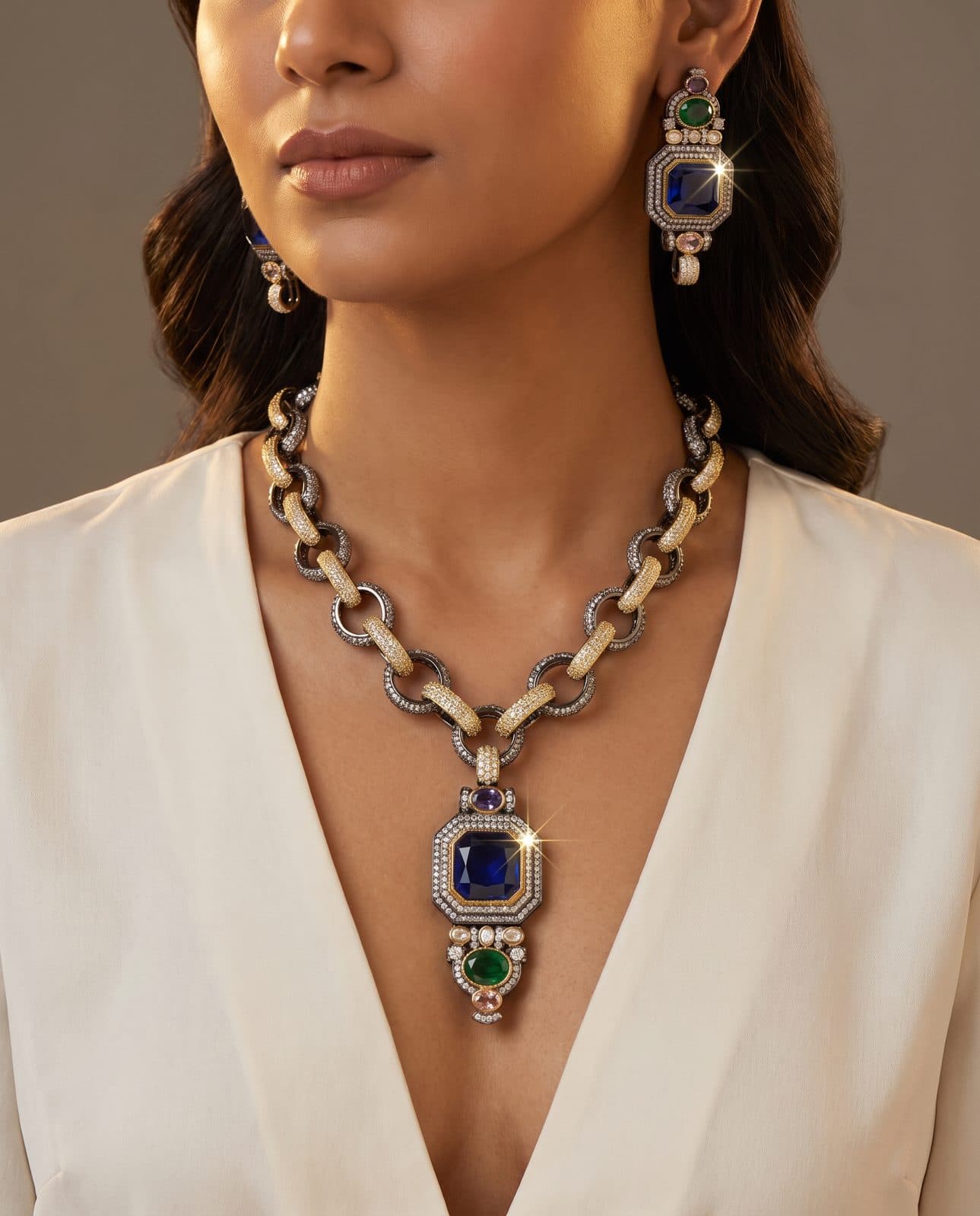 Zanjeer Sapphire Pendant Set — scale view