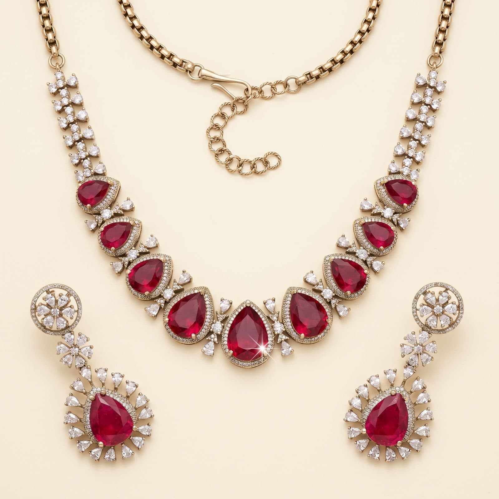 Laal Ashk Teardrop Necklace Set — hero view