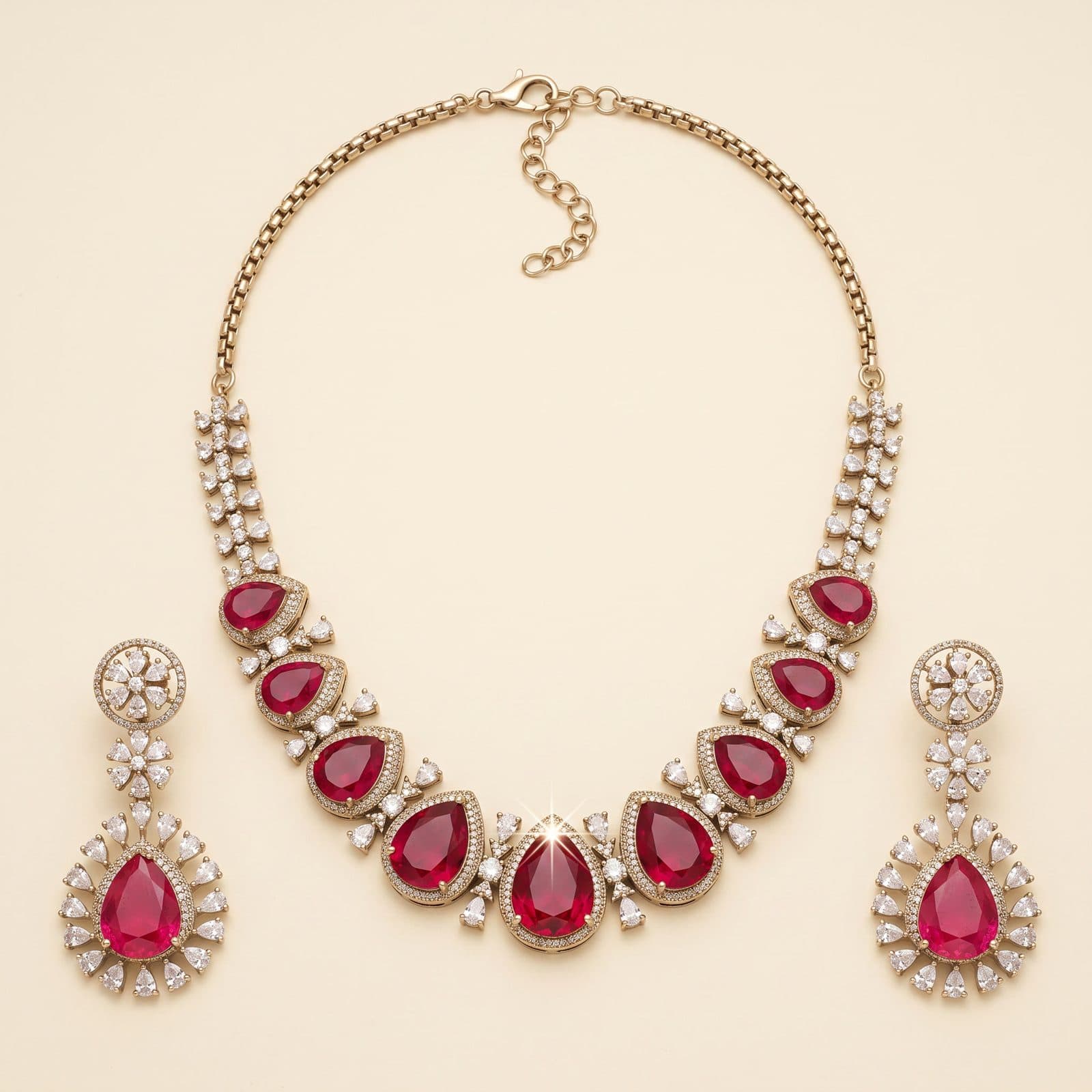 Laal Ashk Teardrop Necklace Set — hero view