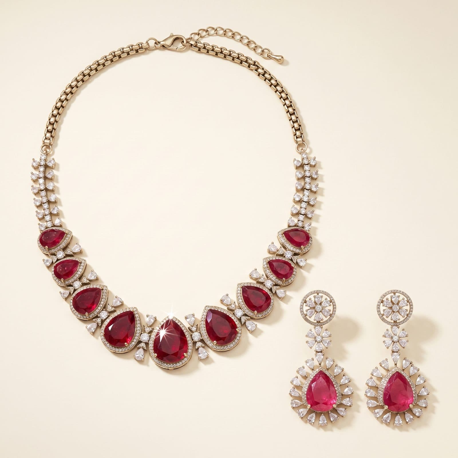 Laal Ashk Teardrop Necklace Set — hero view