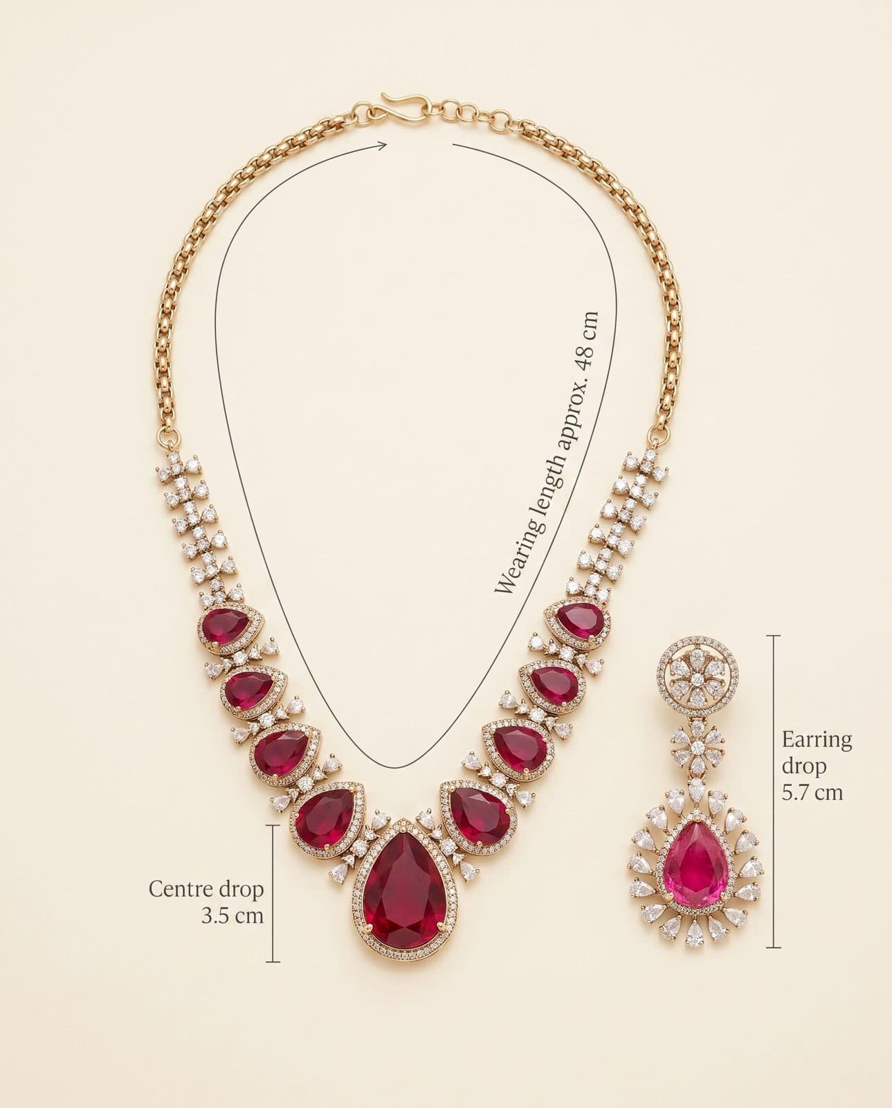 Laal Ashk Teardrop Necklace Set — scale view